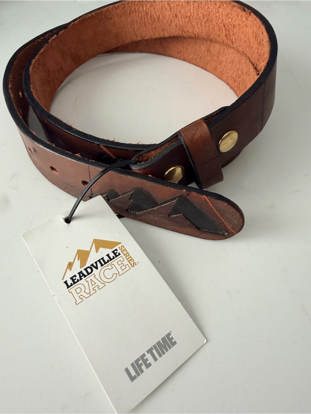 Leadville Race Series Brown Leather Men’s Embossed Belt 42”-45”